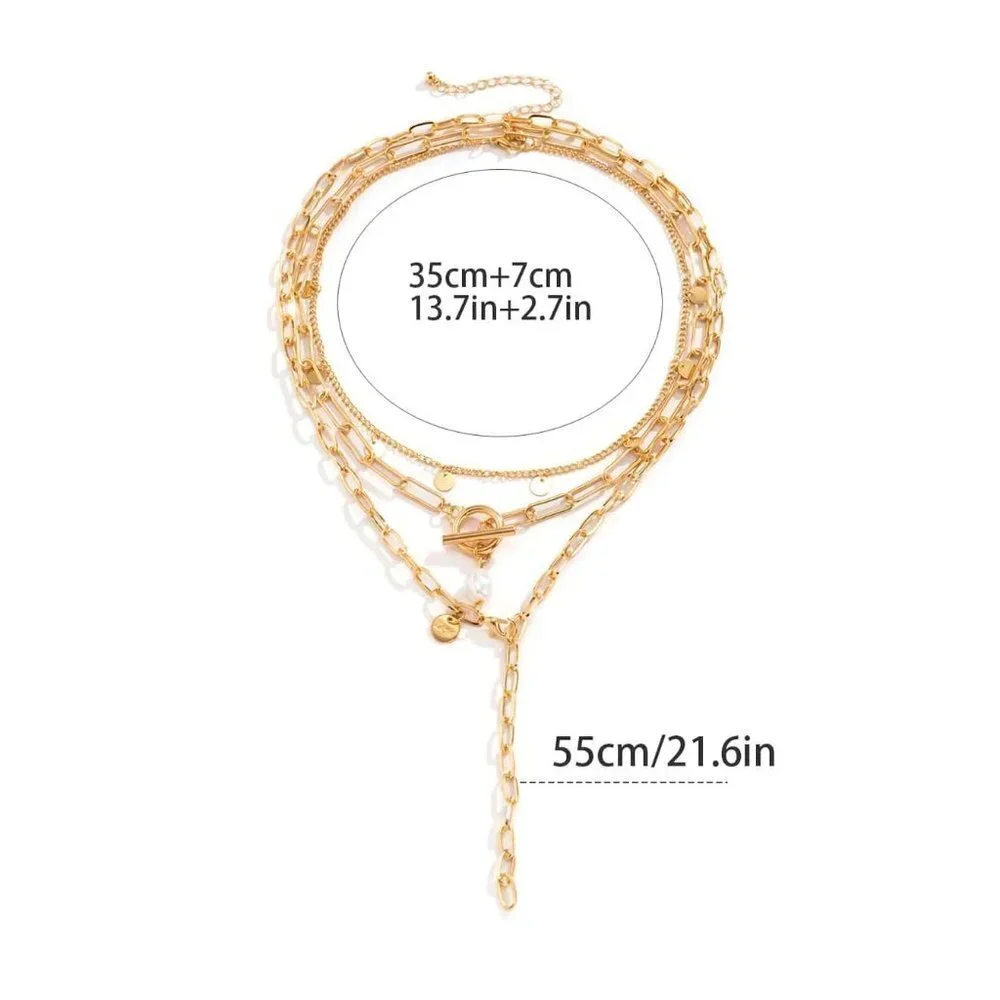 Gold Preppy Womens Faux Pearl & Disc Charm Necklace